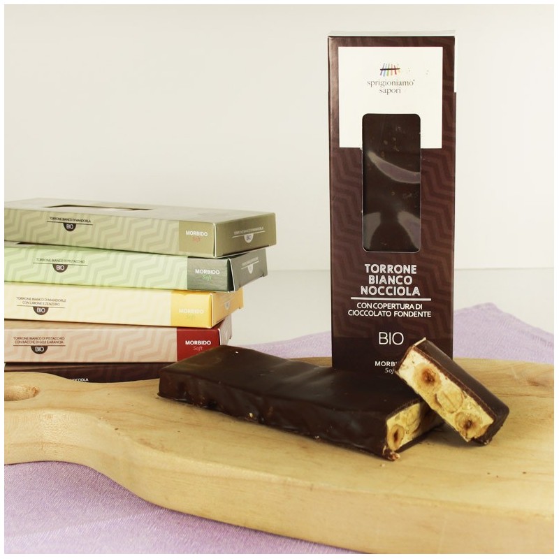 Torrone bianco di nocciola ricoperto al cioccolato fondente BIO | SaporVita